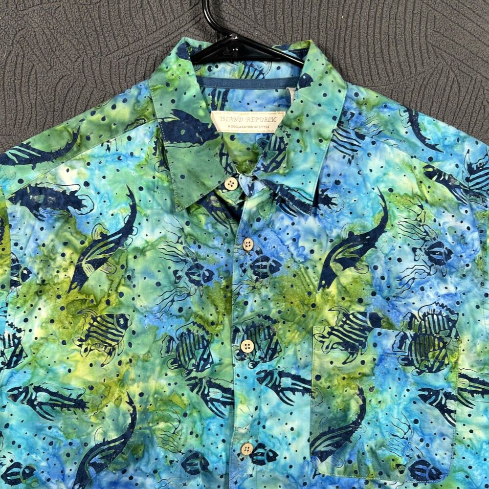 Island Republic Tropical Fish Blue And Green Hawaiian Shirt